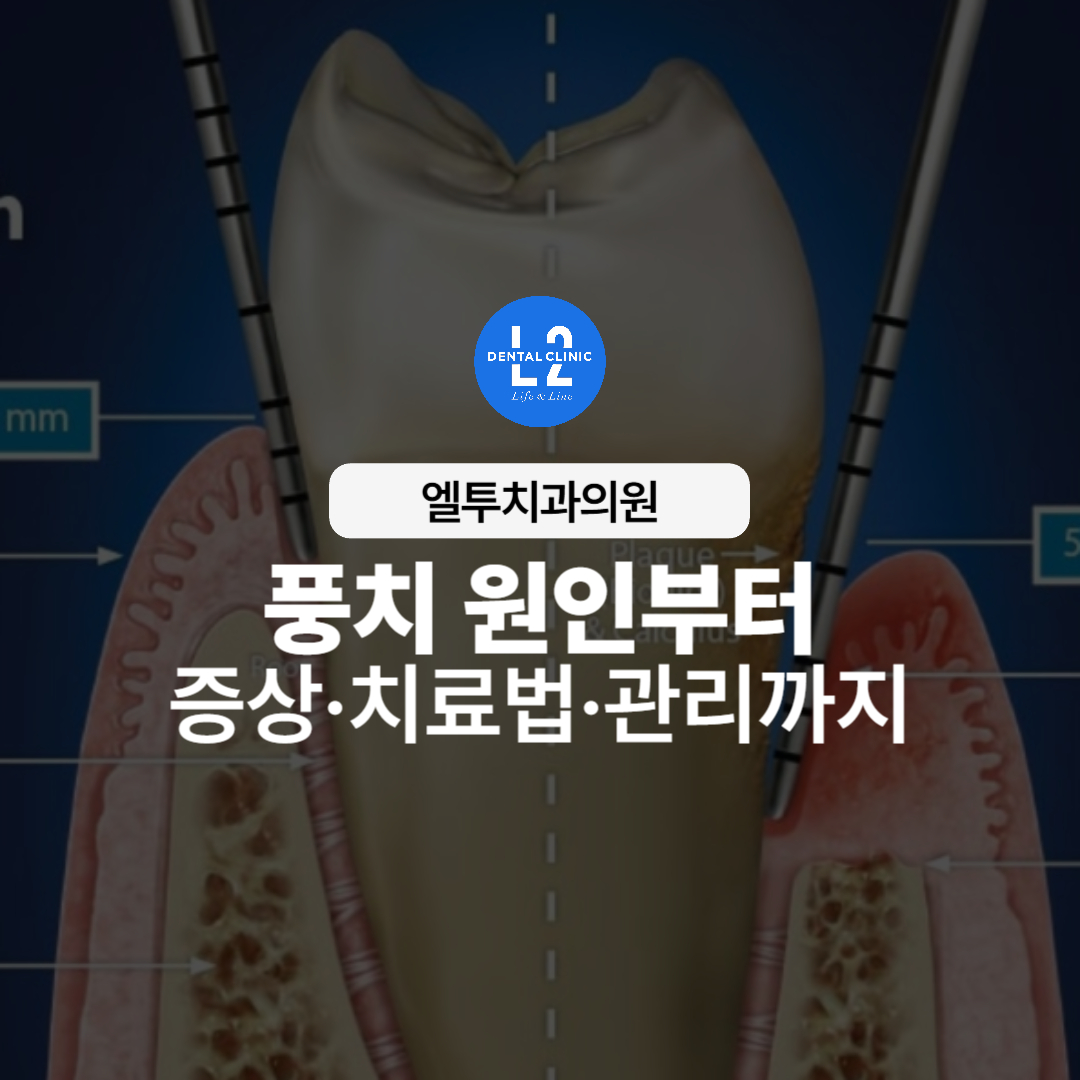 치아 단면도와 치주염 진행 설명 이미지 위의 풍치 정보 타이틀