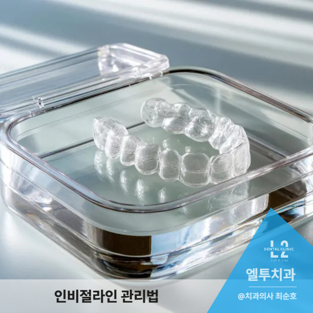 케이스 안에 보관된 투명 인비절라인 교정기