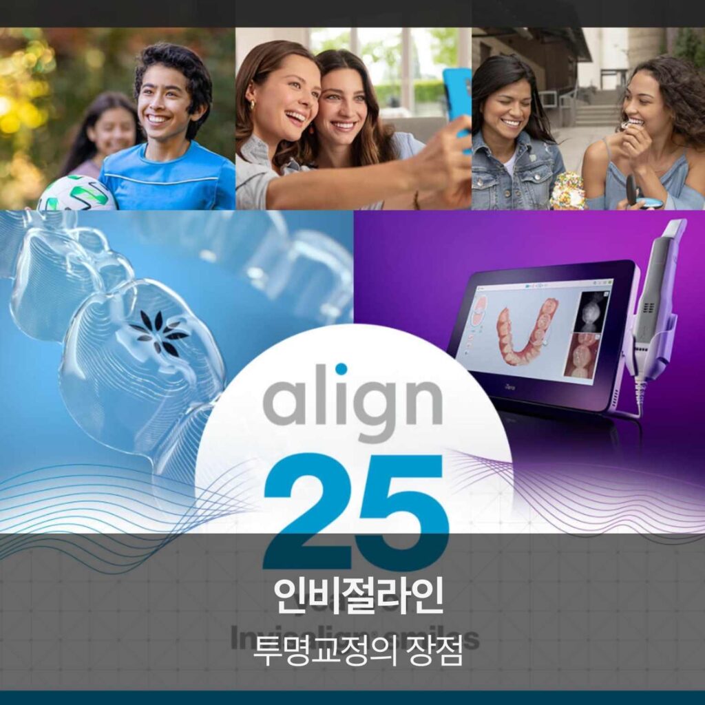 인비절라인 투명교정의 장점을 소개하는 align 25 디지털 교정 이미지